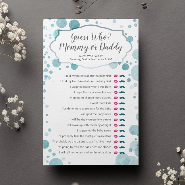 Papier "Devinez qui maman ou papa" quiz Baby shower Jeu (Créateur téléchargé)