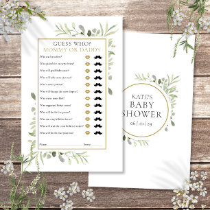 Papier Devinez Qui Maman Papa Baby shower Vert Jeu