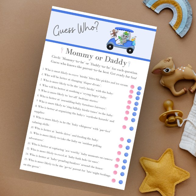 Papier Devinez Qui Maman Papa Elephant & Monkey Golf (A Golf Themed Guess Who Mommy or Daddy version! Great for the golfing parents to be!)