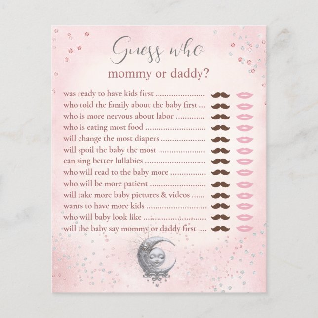 Papier Devinez Qui Maman Papa Pink Moon Baby shower Jeu (Devant)