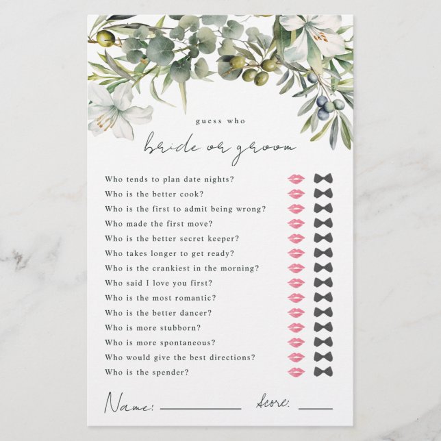 Papier Devinez qui marié ou groom jeu de douche (Devant)