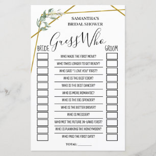 Papier Devinez qui nuptiale douche anglais jeu espagnol