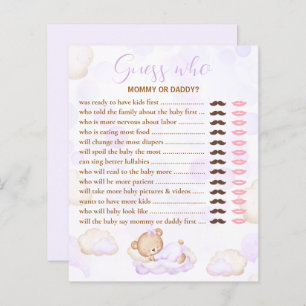 Papier Devinez Qui Porte Violet Lavender Baby shower Jeu