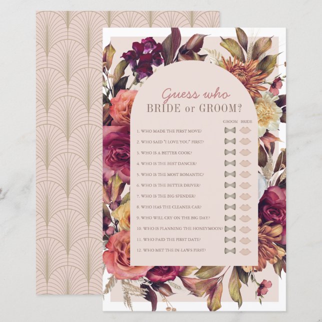 Papier Devinez Qui Tombe Laisse Fête des mariées Jeu (Devant / Derrière)