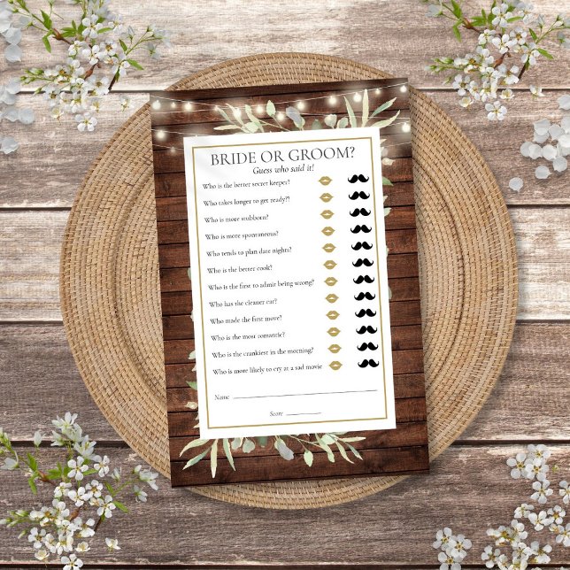 Papier Devinez Rustique Qui Verdure Fête des mariées Jeu (Rustic Guess Who Greenery Bridal Shower Game)