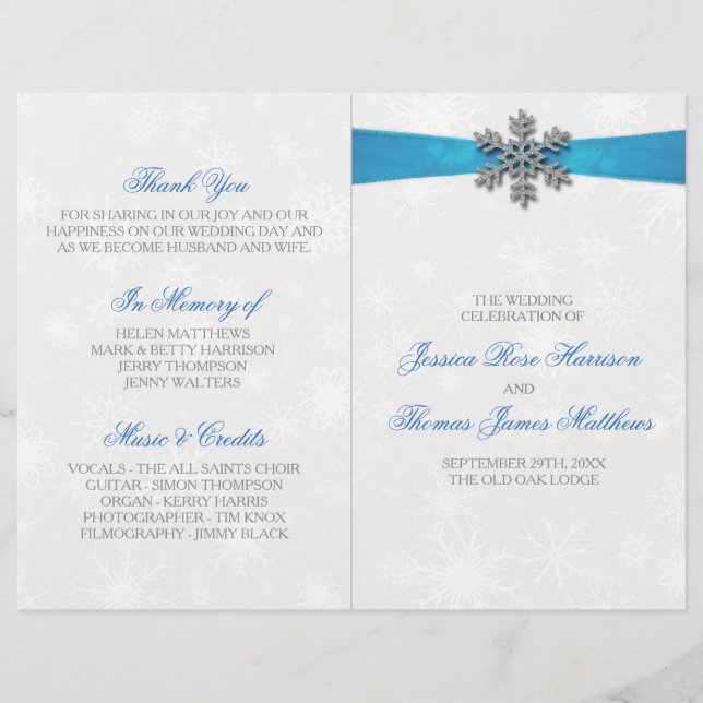Papier Diamante Snowflake & Blue Ribbon Mariage d'hiver (Devant)