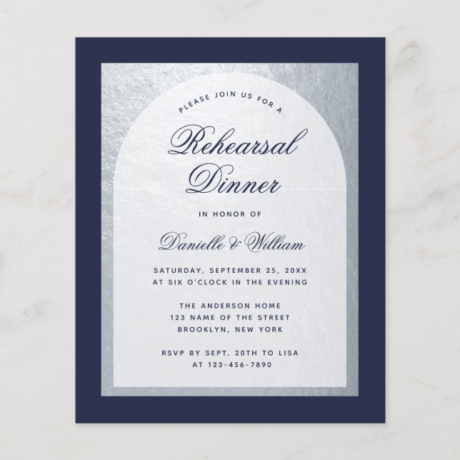 Papier Dîner de répétition budgétaire Silver Navy Blue (Devant)