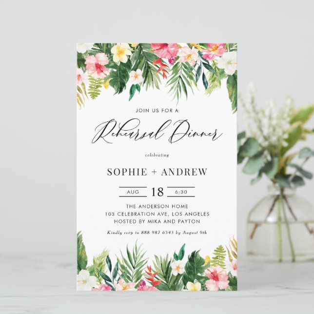 Papier Dîner de répétition de fleurs tropicales et de ver (Debout devant)