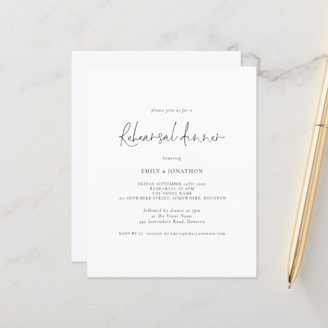 Papier Dîner de répétition du Mariage budgétaire Invitati (Devant/Arrière en situation)