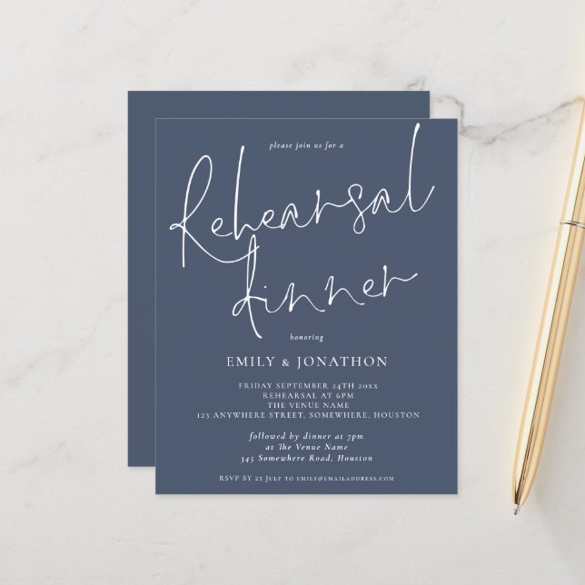 Papier Dîner de répétition du Mariage du budget Dusty Inv (Devant/Arrière en situation)