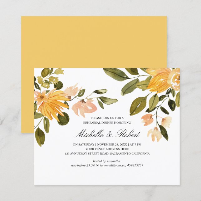 Papier Dîner de répétition Mariage chic jaune vert (Devant / Derrière)