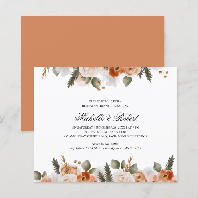Papier Dîner de répétition Mariage chic orange ivoire (Devant / Derrière)