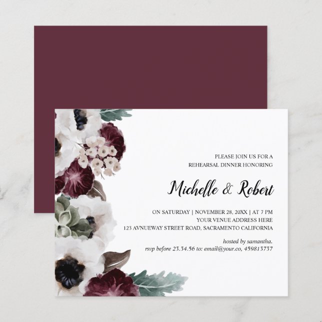 Papier Dîner de répétition Mariage Chic Plum Ivory Sage (Devant / Derrière)