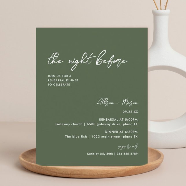Papier Dîner de répétition Mariage vert olive budget (Créateur téléchargé)