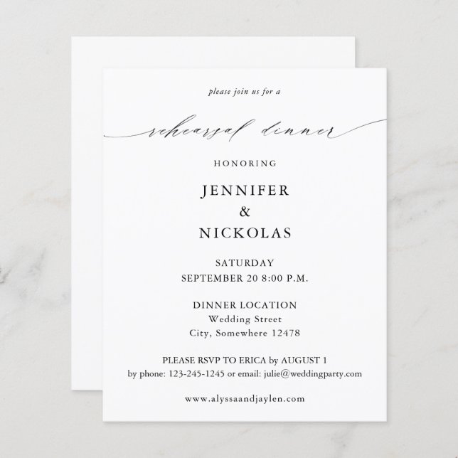 Papier Dîner de répétition noir et blanc élégant pour le  (Devant / Derrière)
