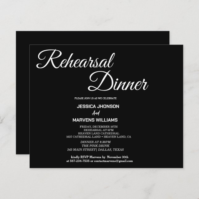 Papier Dîner de répétition noire en écriture simple (Devant / Derrière)