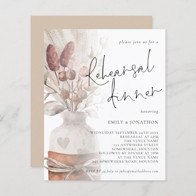 Papier Dîner de répétition Pampas Grass Budget (Devant / Derrière)