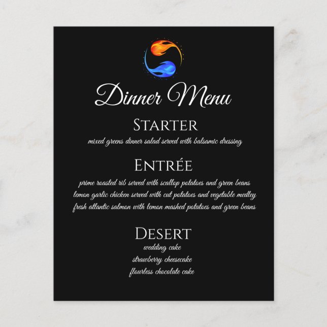 Papier Dîner et Bar Menu-Twin Flame Mariage Thème noir (Devant)