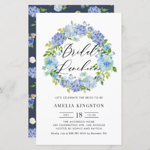 Papier Dîner nuptial Blue Hydrangea Wreath Invitation