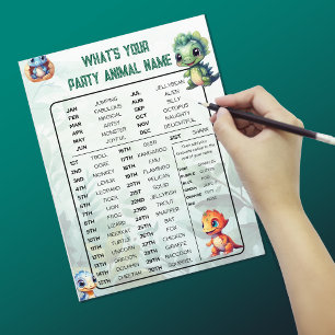 Papier Dino Roar Whats Your Animal Party Fiche de jeu