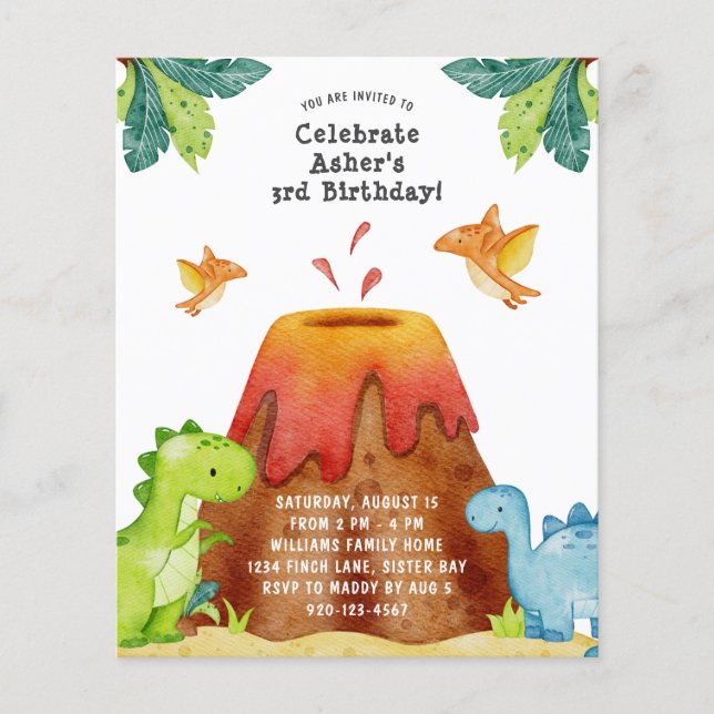 Papier Dinosaur Anniversaire Fête Invitation (Devant)