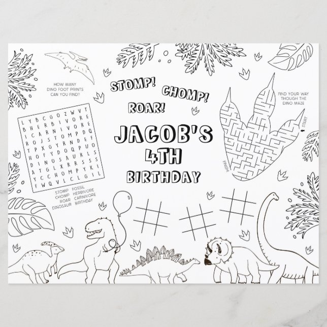 Papier Dinosaur Anniversaire Set de table de coloration (Devant)