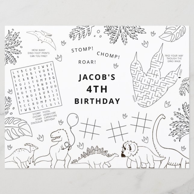 Papier Dinosaur Anniversaire Set de table de coloration (Devant)