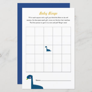 Papier Dinosaur Baby shower Jeu Bingo Activité