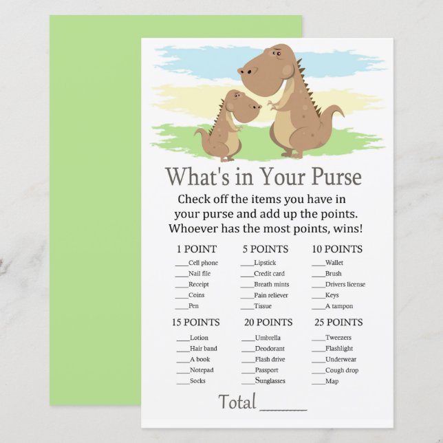 Papier Dinosaur Ce qui est dans votre baby shower de jeu  (Devant / Derrière)