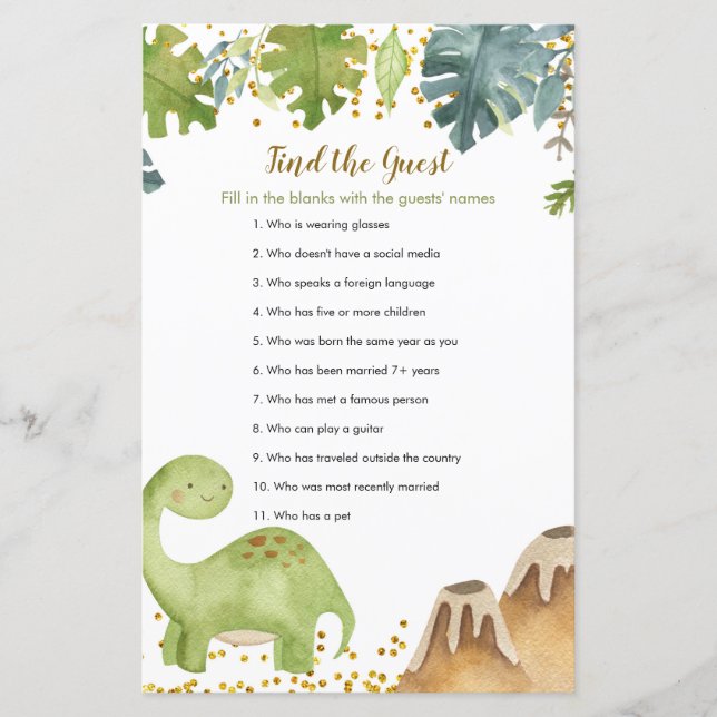 Papier Dinosaur Floral Trouvez le jeu Invité (Devant)