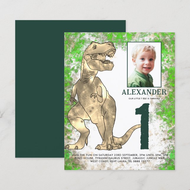 Papier Dinosaur Jungle 1ère fête d'anniversaire Photo (Devant / Derrière)