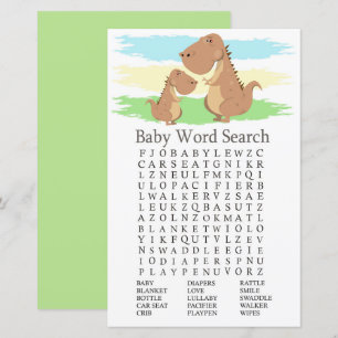 Papier Dinosaur T-rex Baby shower Word Recherche Jeu