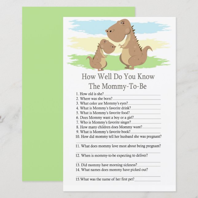 Papier Dinosaur T-rex vous connaissez bien le baby shower (Devant / Derrière)