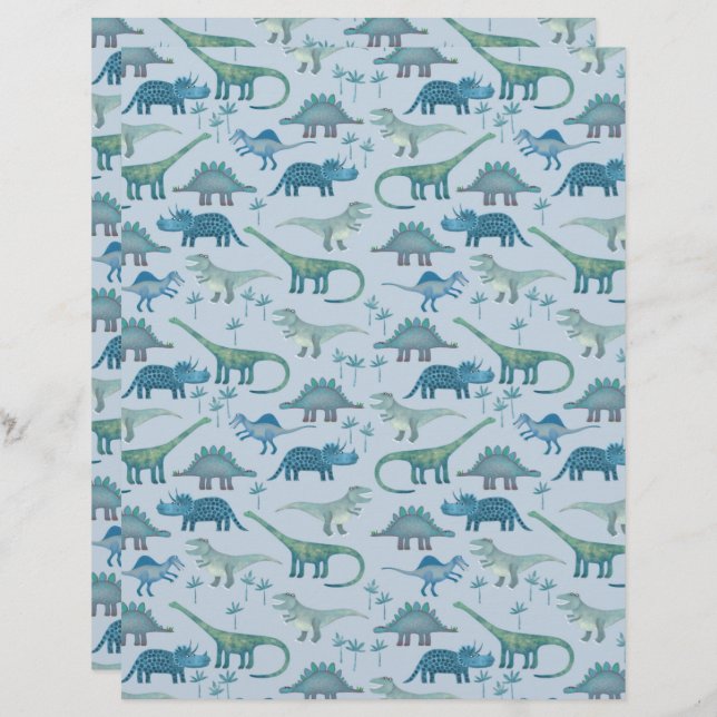 Papier Dinosaure Bleu (Devant / Derrière)