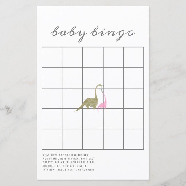 Papier Dinosaures Baby shower Rose Jeu de Bingo (Devant)