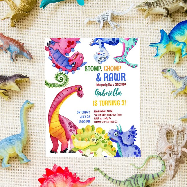 Papier Dinosaures colorés Invitation budgétaire anniversa (Créateur téléchargé)