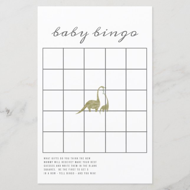 Papier Dinosaures Neutre Baby shower Bingo Jeu (Devant)