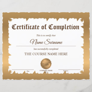 Papier Diplôme Certificat d'achèvement Cours d'attributio