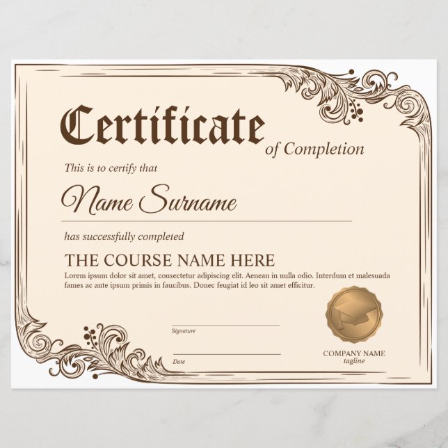 Papier Diplôme Certificat de participation Prix (Devant)