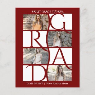 Papier Diplômé Élégant 5-Photos Remise de Diplôme Rouge F