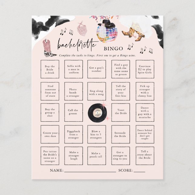 Papier Disco Cowgirl | Bachelorette Bingo Party (Devant)