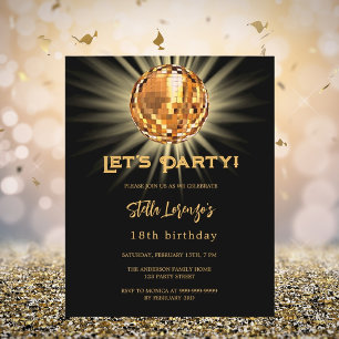 Papier Disco fête noir or budget anniversaire invitation