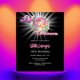 Papier Disco soirée danse rose noir invitation anniversai