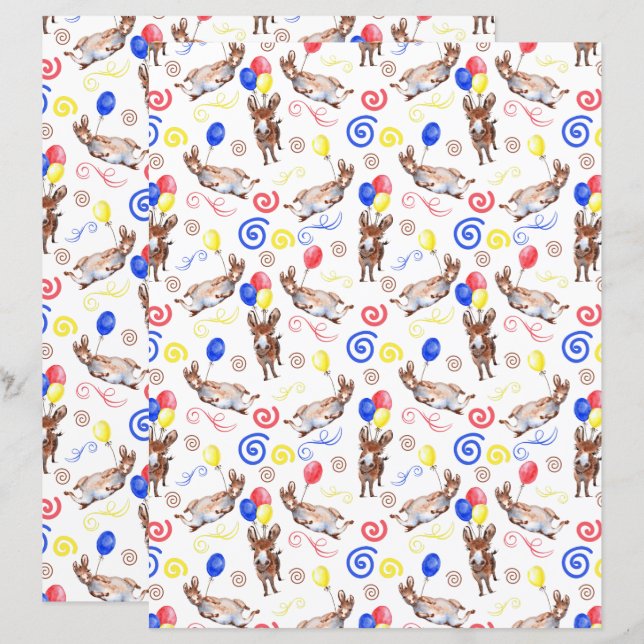 Papier Donkey Birthday Scrapbook Paper in White (Devant / Derrière)