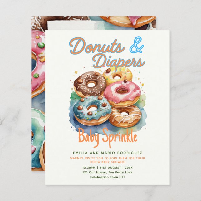 Papier Donuts et Diapeurs Bébé Sprinkle Douche BUDGET (Devant / Derrière)