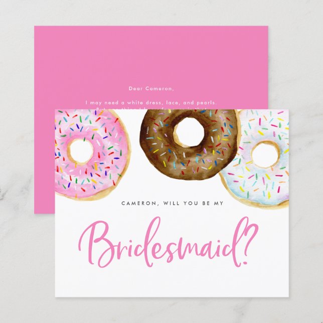 Papier Donuts roses et chocolat Be My Bridesmaid (Devant / Derrière)