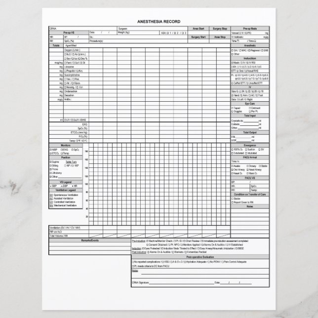 Papier Dossier d'anesthésie de base (Devant)