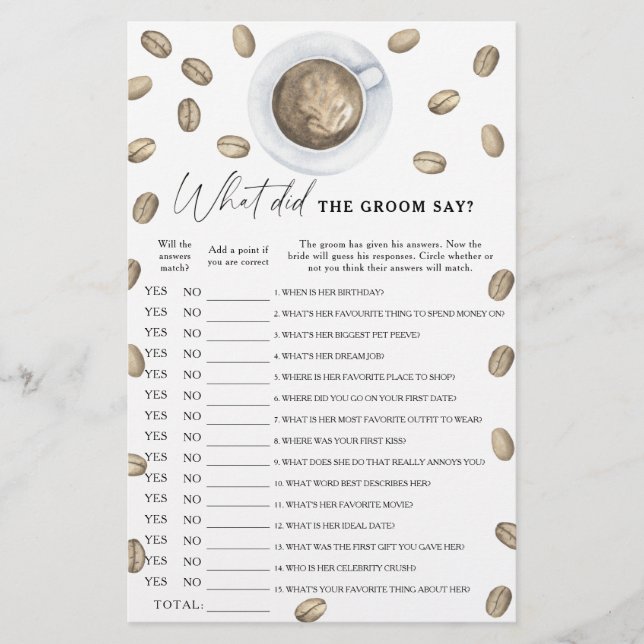 Papier Douche nuptiale au café Que disait le marié (Devant)