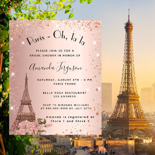 Papier Douche nuptiale budget Paris rose or invitation