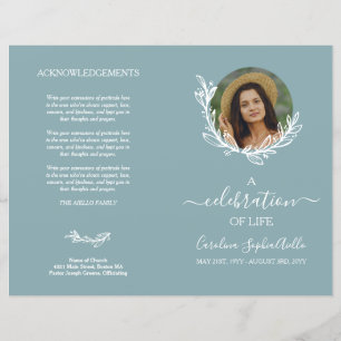 Papier Dove Blue Wreath Photo Celebration of Life Program